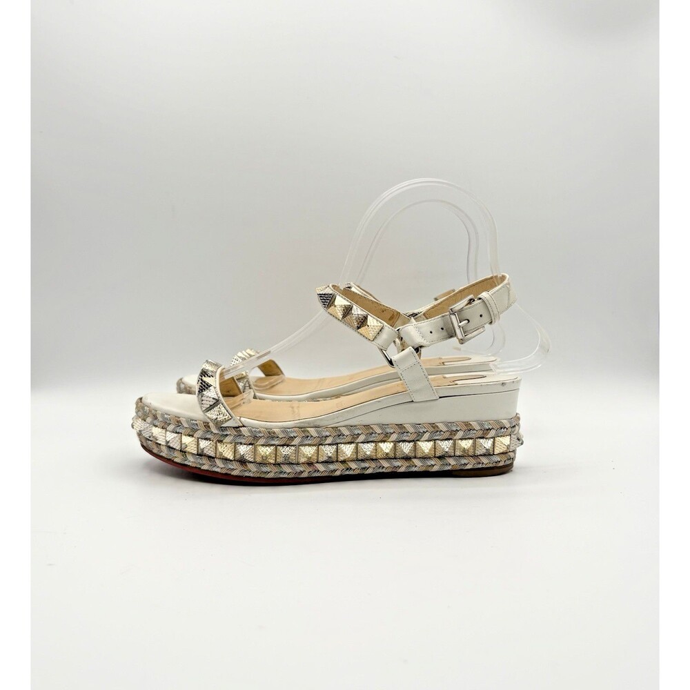 Christian Louboutin Cataclou 60 Cork White & Gold Platform Sandals Sz EU 37 - Picture 2 of 14